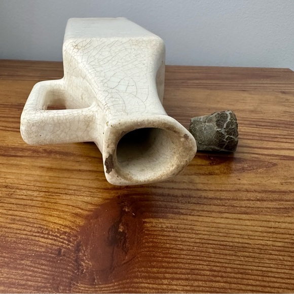 Antique Vinegar Bottle Jug Blue White Windmill Vintage Pottery Cork Decor - Picture 6 of 9